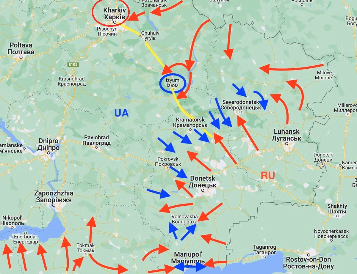Còn trung tâm hậu cần của Quân đội Ukraine là Kharkiv, là một trong những trung tâm đường sắt và đường bộ lớn nhất ở Ukraine, đồng thời là trung tâm giao thông tuyến đầu của Liên Xô, nhằm chuẩn bị cho Chiến tranh thế giới thứ ba và trận chiến cuối cùng với Quân đội Mỹ.