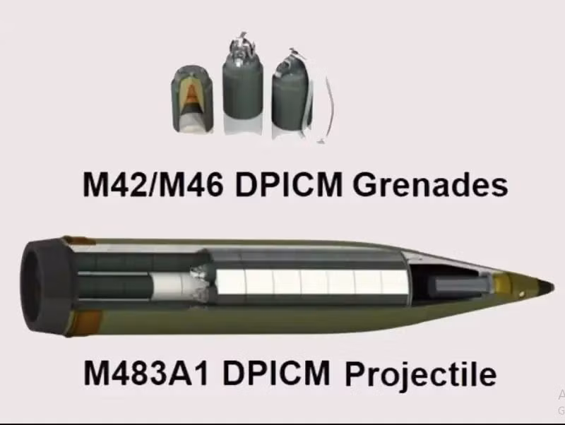 Mỗi quả đạn chùm 155mm DPICM M483 do Mỹ sản xuất, được nạp từ 37 đến 88 quả đạn con, mỗi quả đạn con chứa 57g thuốc nổ mạnh, sau khi đạn con kích nổ, thậm chí có thể xuyên giáp dày 10mm, tạo ra một lượng lớn mảnh đạn để giết hại sinh lực lộ của đối phương.