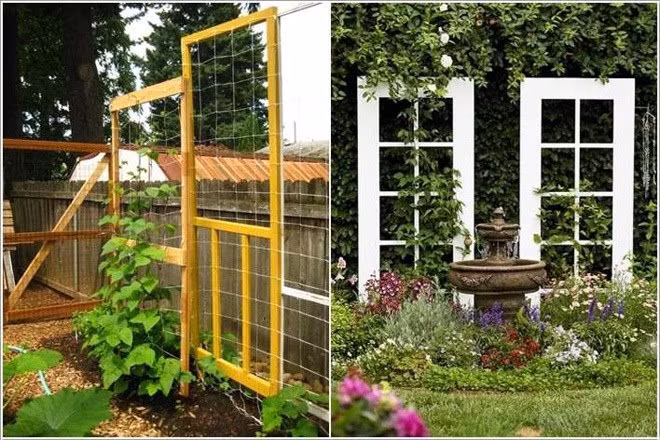 Trong quá trình sửa chữa, có những khung cửa sổ không cần sử dụng. Bạn đừng vội bỏ đi bởi có thể tận dụng thành nơi trồng cây dây leo ấn tượng để trang trí nhà đẹp.