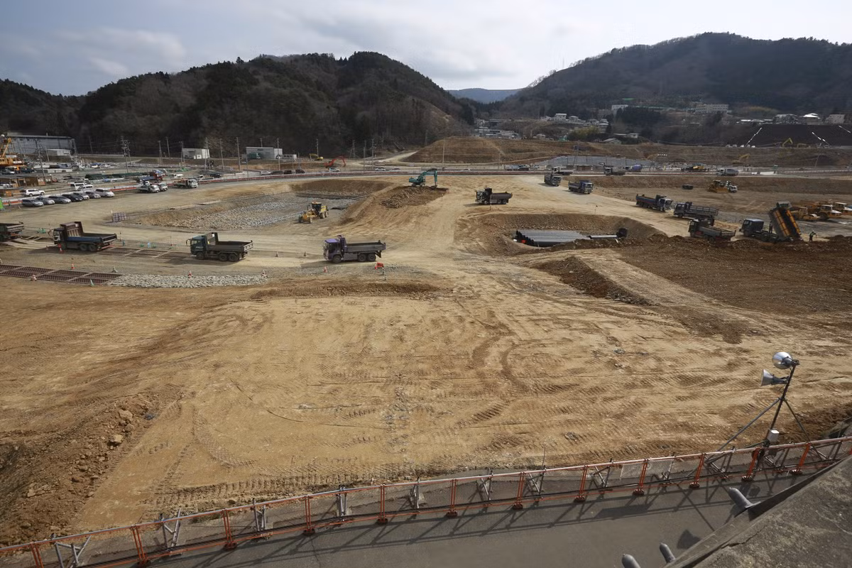 Hoạt động xây dựng tại thị trấn Onagawa hồi tháng 3/2016.