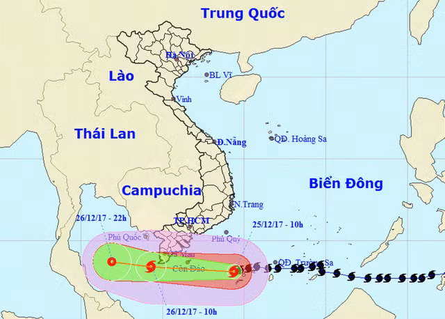 Có khả năng tâm bão số 16 không đi vào đất liền. Nguồn ảnh: nchmf