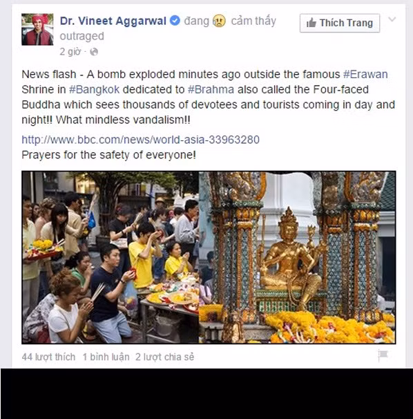 Dòng hashtag "Pray For Bangkok" đang được dân mạng Thái Lan và nhiều quốc gia khác lan truyền. Các nạn nhân, người thiệt mạng trong vụ nổ được cầu nguyện sớm siêu thoát và cầu mong không có thêm thương vong nào nữa.