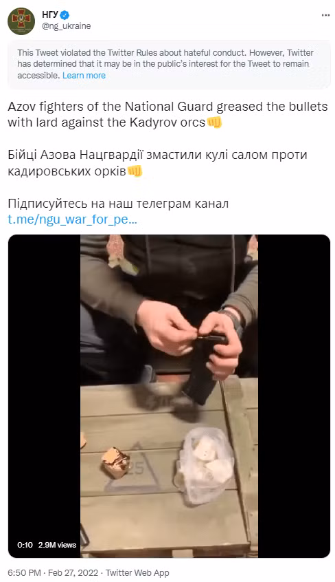 Nguyên nhân của lý do trên là do phần lớn quân Chechnya sùng bái đạo Hồi và heo là loài vật cấm kỵ đối với những người theo tôn giáo này. Vì vậy những chiến binh của Tiểu đoàn Azov rõ ràng là đang muốn kích động đánh vào niềm tin của quân Chechnya.