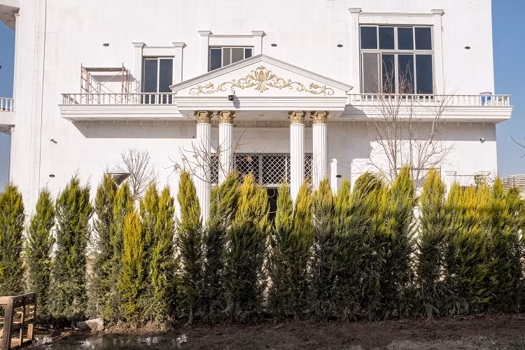 Hàng cây xanh phía trước một ngôi nhà cao tầng ở vùng ngoại ô Ibril, thủ phủ của khu tự trị Kurdistan thuộc Iraq. Ảnh: WP.