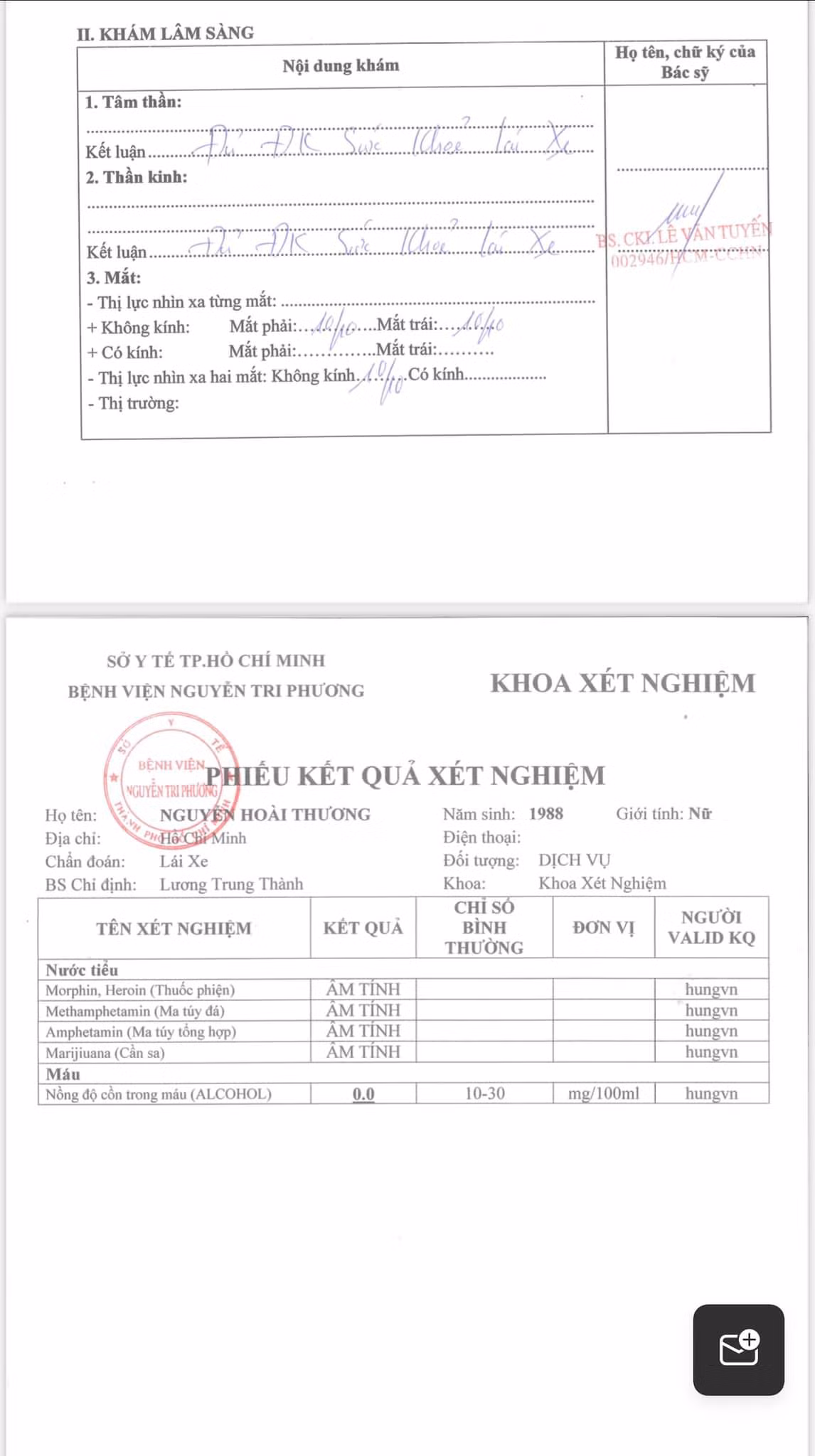 Giay kham suc khoe lai xe cua Benh vien Nguyen Tri Phuong bi lam gia