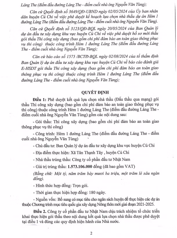 TP HCM: Ít cạnh tranh, Cty Nhật Nam trúng 2 gói thầu tại Củ Chi - Hình 2 TP HCM: It canh tranh, Cty Nhat Nam trung 2 goi thau tai Cu Chi-Hinh-2