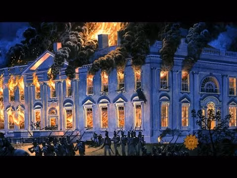 Mệnh lệnh phóng hỏa được ban ra. Binh lính Anh đã châm lửa nhiều nơi bên trong Tòa nhà Quốc hội, phá hủy nhiều năm làm việc của các nghệ nhân đến từ châu Âu. Vào khoảng 10h30 tối cùng ngày, 150 lính thủy đánh bộ Hoàng gia bắt đầu hành quân về phía Tây trên Đại lộ Pennsylvania, con đường ngày nay thường diễn ra các cuộc diễu hành ngày Quốc khánh. Lính Anh di chuyển nhanh chóng tới một điểm đến đặc biệt: Dinh Tổng thống Mỹ (Nhà Trắng). Vào thời điểm đó, Tổng thống James Madison đã trốn đến nơi an toàn ở Virginia, nơi ông gặp lại vợ và người hầu.