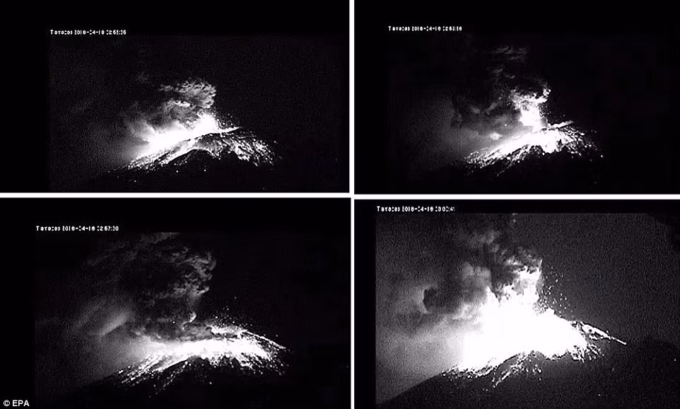 Núi lửa Popocatépetl đã hoạt động suốt 22 năm qua và chưa có dấu hiệu ngừng phun trào. (Nguồn: Daily Mail)