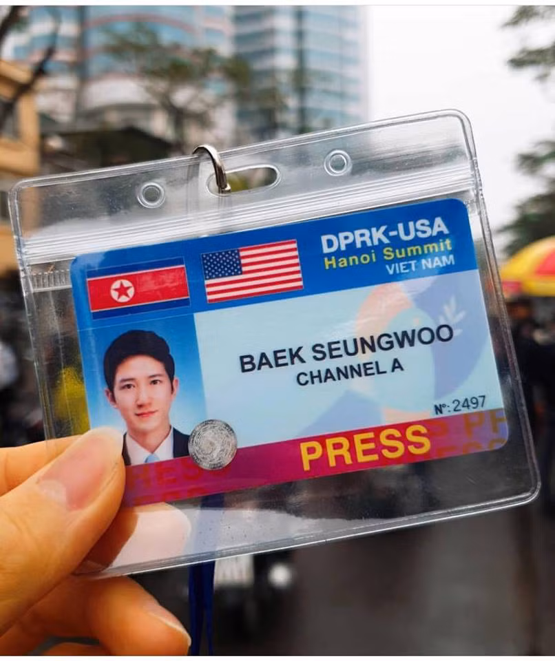 Thẻ báo chí tác nghiệp tại Hội nghị Thượng đỉnh Mỹ-Triều được Baek Seung-woo up lên Instagram cá nhân.