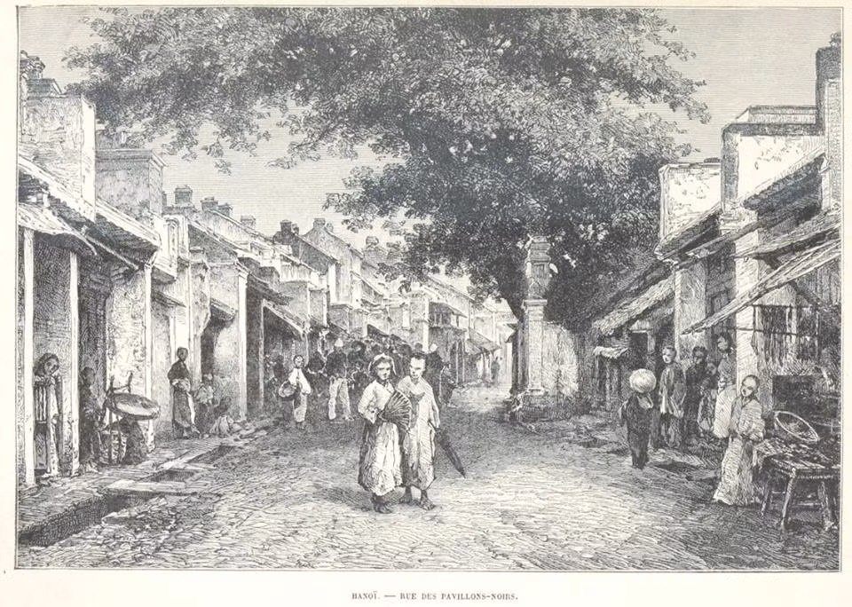 Trên phố Cờ Đen (nay là phố Mã Mây), Hà Nội năm 1884-1885.