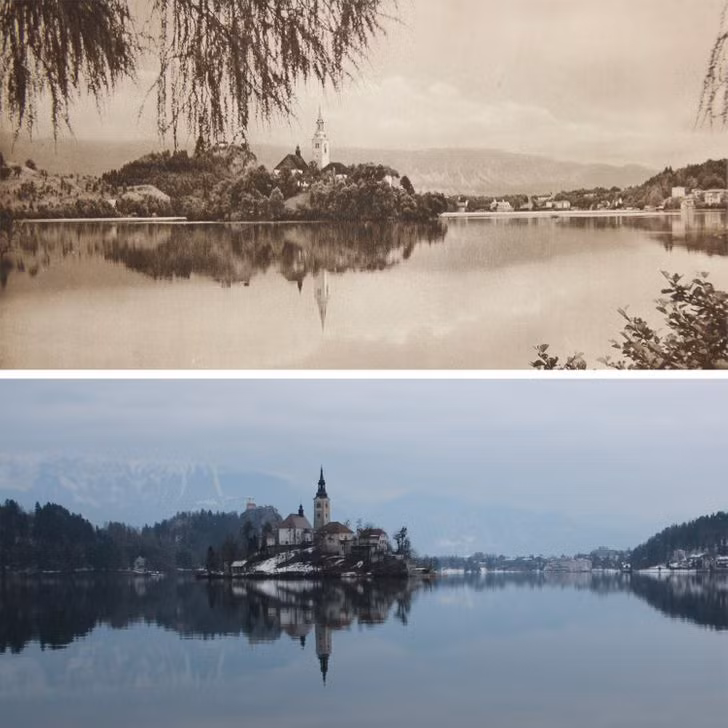 Phong cảnh tuyệt đẹp của Slovenia năm 1926 và 2018 dường như sống mãi với thời gian và không có nhiều sự thay đổi sau gần 100 năm.