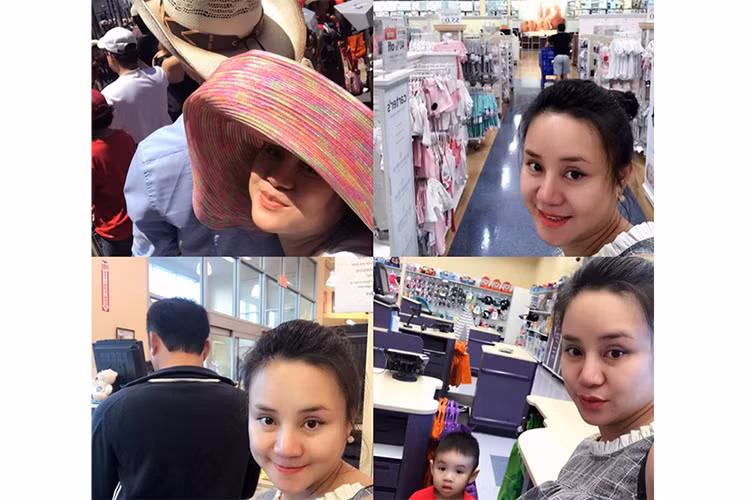 Sang Mỹ dưỡng thai và sinh con gái thứ hai, Vy Oanh mang theo cậu con trai đầu lòng hiện được hơn 2 tuổi.