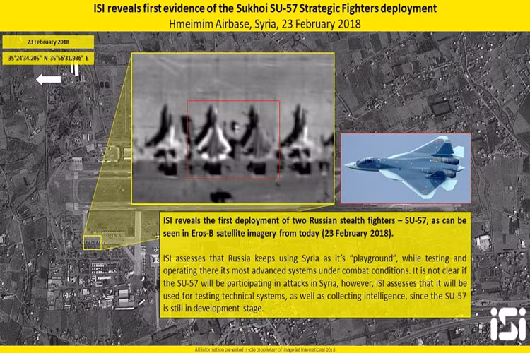 Và phải đến ngày 24/2, những hình ảnh đầu tiên của những chiếc Su-57 tại Khmeimim mới dần lộ diện. Dựa trên những thông tin ban đầu nhiều khả năng Nga đã đưa nhiều nguyên mẫu khác nhau của Su-57 đến Syria để thử nghiệm. Nguồn ảnh: The Drive.