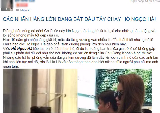 Trên mạng những ngày này vẫn tràn ngập những bài chia sẻ nêu quan điểm "ghét Hà Hồ" của đông đảo cư dân mạng, các khán giả Việt Nam. Nhất cử nhất động của nữ ca sĩ này cùng bất cứ chia sẻ mới nào của cô cũng như đại gia Chu Đăng Khoa đều được dân mạng mổ xẻ, phân tích, cố gắng chỉ ra ai đúng, ai sai đồng thời không quên nêu ra các quan điểm cá nhân.