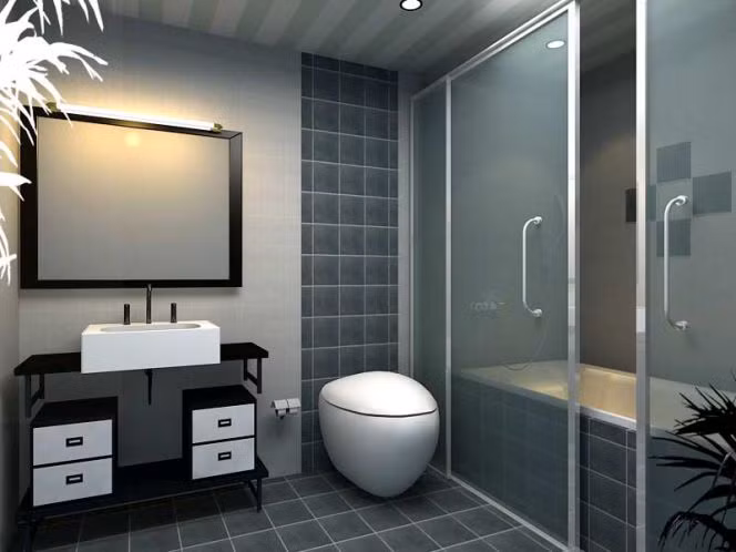 Phòng tắm cao cấp như một phòng khách thu nhỏ. Sự tận hưởng tuyệt đối vừa tắm vừa xem tivi còn thể nghe nhạc. Chỉ có 2 vật trang trí nội thất mà làm cho mẫu phòng tắm sang trọng và đẹp mắt hơn rất nhiều. Ảnh: datbinhduong.com.