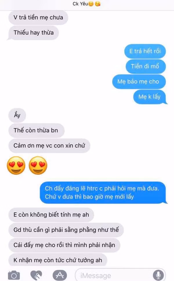 Đoạn hội thoại của 2 vợ chồng được cô gái trẻ chia sẻ cùng dòng tâm sự. (Ảnh chụp màn hình) Đoạn hội thoại của 2 vợ chồng được cô gái trẻ chia sẻ cùng dòng tâm sự. (Ảnh chụp màn hình)