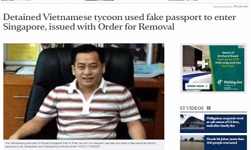 Báo Straits Times đưa tin ông "Phan Van Anh Vu' bị trục xuất. Ảnh chụp màn hình.