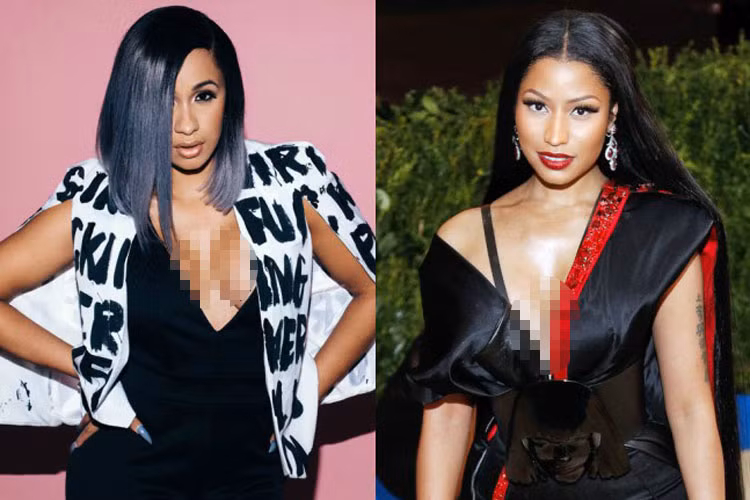 Trước hành động gây sự của Nicki, Cardi cởi guốc ném vào đồng nghiệp. Sau đó, cả hai ẩu đả. Ảnh: Usmagazine