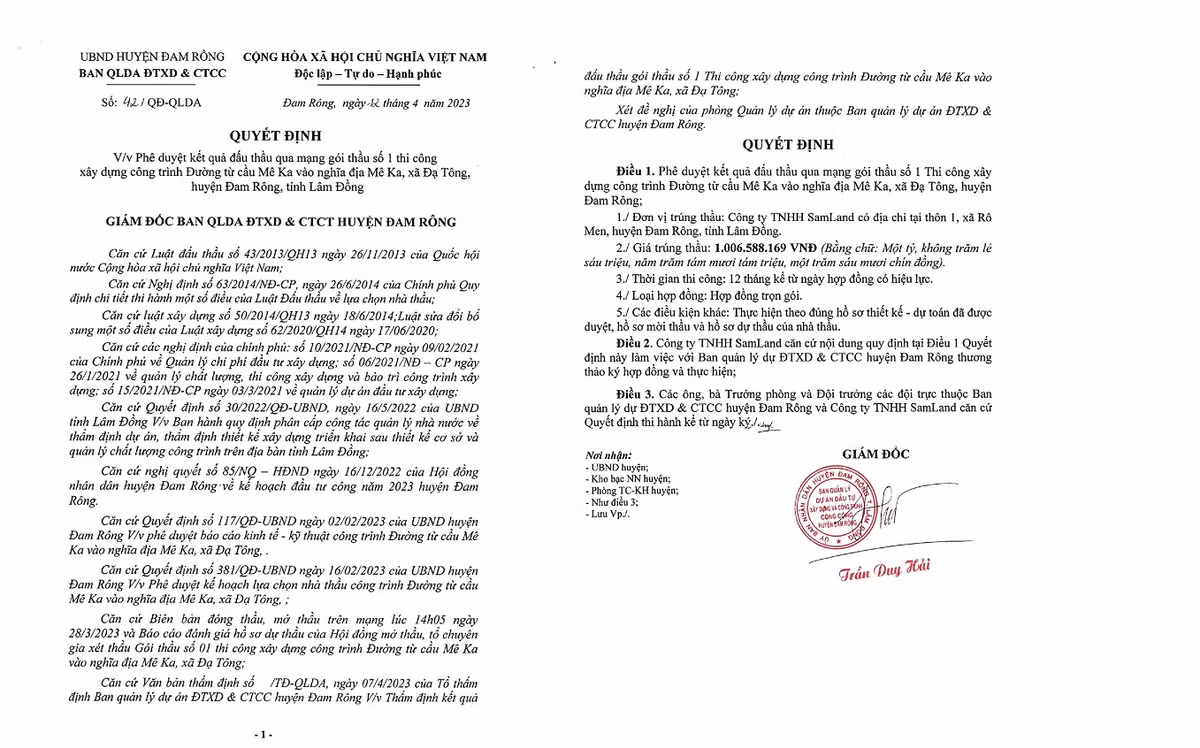 Lam Dong: 1 ngay cty Samland trung 2 goi thi cong tai Dam Rong-Hinh-2