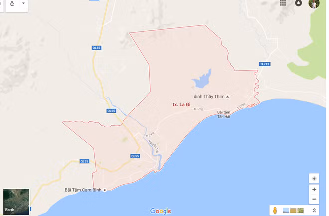 Thị xã La Gi nằm phía Đông Nam tỉnh Bình Thuận, tiếp giáp tỉnh Bà Rịa - Vũng Tàu.Ảnh: Google map.