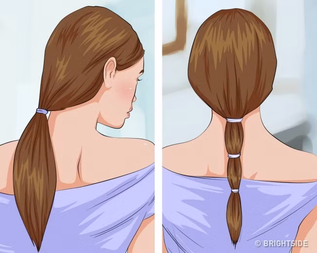 Để lỏng tóc trước khi đi ngủ. Điều này sẽ giúp mái tóc thẳng mượt hơn vào buổi sáng, ngăn ngừa tóc bị rối và gãy rụng khi bạn di chuyển trong giấc ngủ và làm cho tóc mọc nhanh hơn. Ảnh: Brightside.