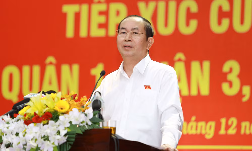 Chủ tịch nước Trần Đại Quang phát biểu tại buổi tiếp xúc cử tri.