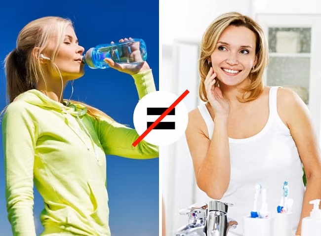 6. Da của bạn không sạch mụn trứng cá nhờ việc bạn uống nhiều nước: Tất nhiên, bạn nên uống đủ nước, nhưng bản thân nước không phải là phương thuốc chữa mụn trứng cá. Do đó, bạn không nên hy vọng rằng bạn có thể giảm lượng mụn trứng cá bằng cách uống thêm một ly nước. Ảnh: Depositphotos.