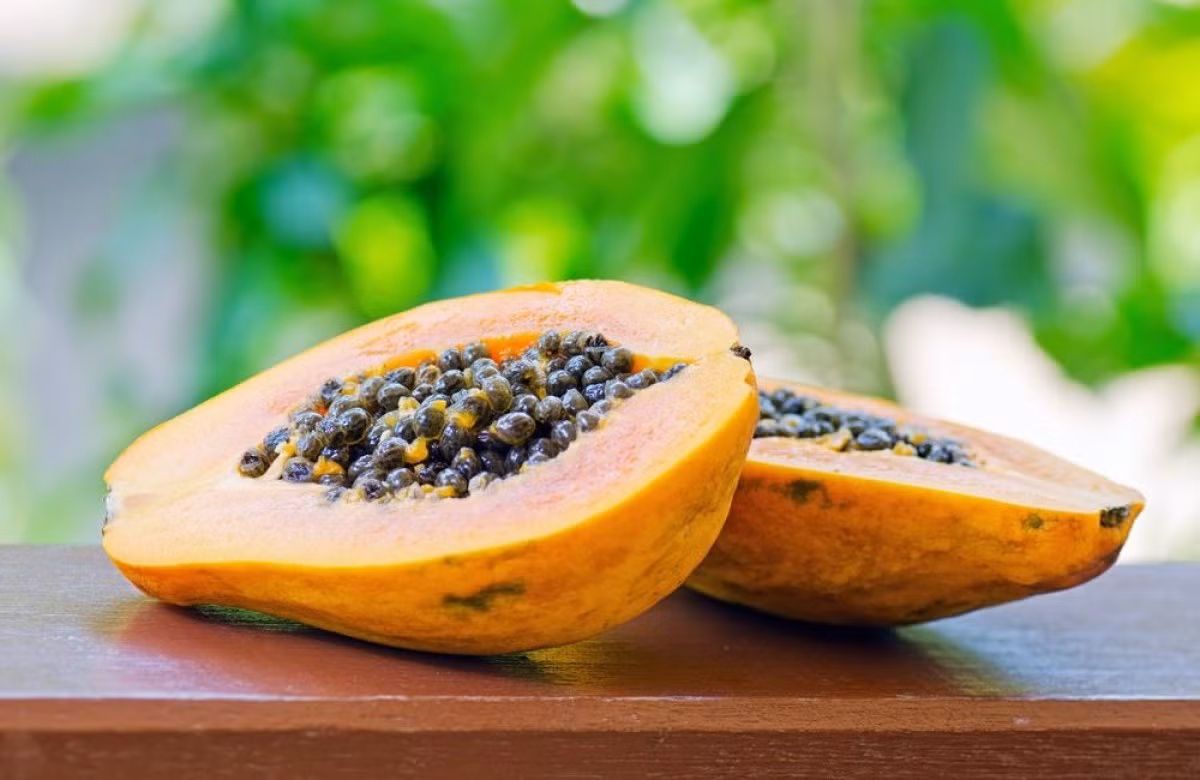 2. Đu đủ: Trái cây này chứa các vitamin A, C, B, axit pantothenic, folate và khoáng chất như đồng, kali và magiê. Chúng cũng chứa các enzyme như papain và chymopapain giúp ngăn ngừa các tổn thương da do các gốc tự do và có tính kháng khuẩn, kháng nấm và thuốc kháng virus. Thường xuyên ăn đu đủ có thể giúp ngăn ngừa táo bón, đó là một trong những lý do sức khoẻ của da. Các nhà khoa học cũng nhận thấy rằng đu đủ có thể giúp làm lành vết thương và loét da mãn tính. Ảnh: Shutterstock.