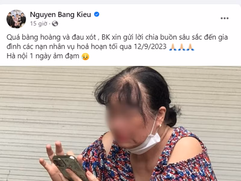Bằng Kiều gửi lời chia buồn đến gia đình các nạn nhân trong vụ cháy. Ảnh chụp màn hình.