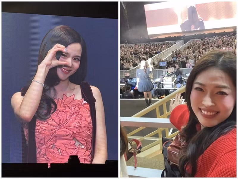  Á hậu Phương Nga (phải) rất phấn khích khi có mặt trong fanmeeting Jisoo (BlackPink) tại Hà Nội vào tối ngày 30/3. Ảnh: FB Phương Nga, Hoa Học Trò.