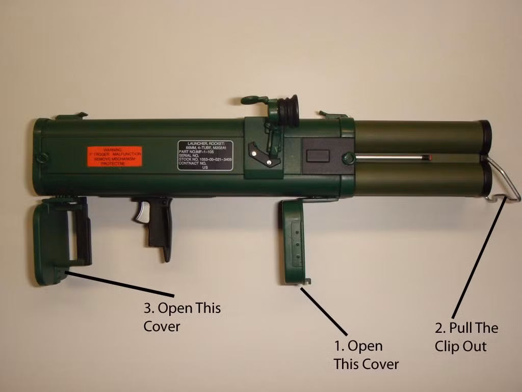 Cách thức sử dụng của M202 cũng rất đơn giản, người lính có thể học được sau vài phút làm quen với các bước đơn giản bao gồm mở các nắp che, kéo chuôi đạn ra sau và đặt lên vai khai hỏa. Nguồn ảnh: Weapon.