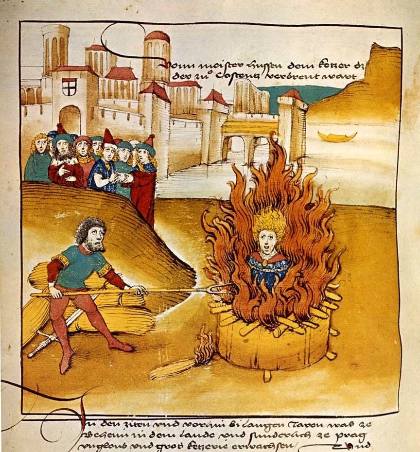 Vua Charles II của Vương quốc Navarre mắc bệnh và phải quấn vải lanh ngâm rượu từ chân đến cổ. Một bác sĩ đã khâu tấm vải lại để nó không tuột xuống và trông đẹp hơn. Tuy nhiên, sau khi may xong, thay vì dùng kéo cắt chỉ vì sợ cắt phải, làm bị thương nhà vua nên người bác sĩ quyết định dùng nến đốt cháy nó. Điều không may là tấm vải lanh ngâm rượu dễ dàng bắt lửa, trở thành đuốc sống. Do vậy, nhà vua bị thiêu chết.