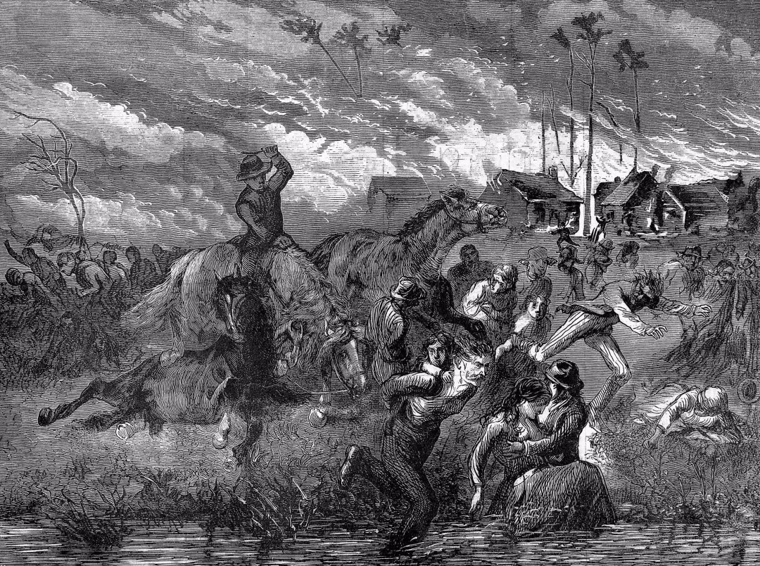 Vụ cháy Peshtigo. Đây là một đám cháy rừng lớn xảy ra ở Đông Bắc Wisconsin (Mỹ) vào ngày 8/10/1871. "Bà hỏa" đã thiêu rụi khoảng 1.200.000 mẫu Anh (490.000 ha) và ước tính có khoảng 1.500 - 2.500 người thiệt mạng. Ảnh: Getty Images.
