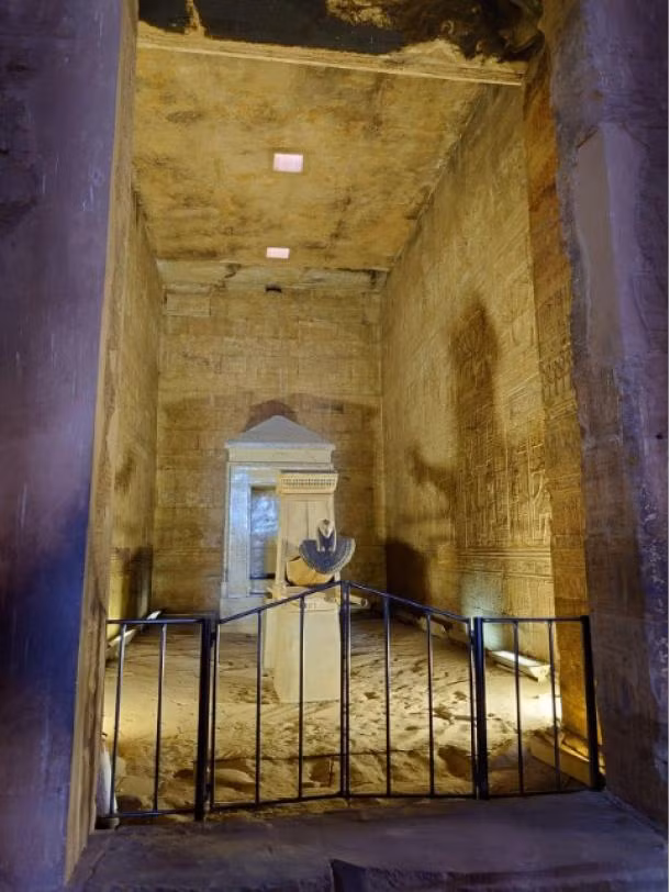 Tiến sĩ Victoria Altmann-Wendling, quản lý dự án và nghiên cứu viên trong Dự án Horus Be ḥedety tại Julius-Maximilians-Universität (JMU) Würzburg cho hay việc dát vàng lên các bức tượng và một số cấu trúc bên trong đền Edfu góp phần tạo nên không khí huyền bí, linh thiêng cũng như tượng trưng cho sự bất tử, thần thánh hóa của nơi này.