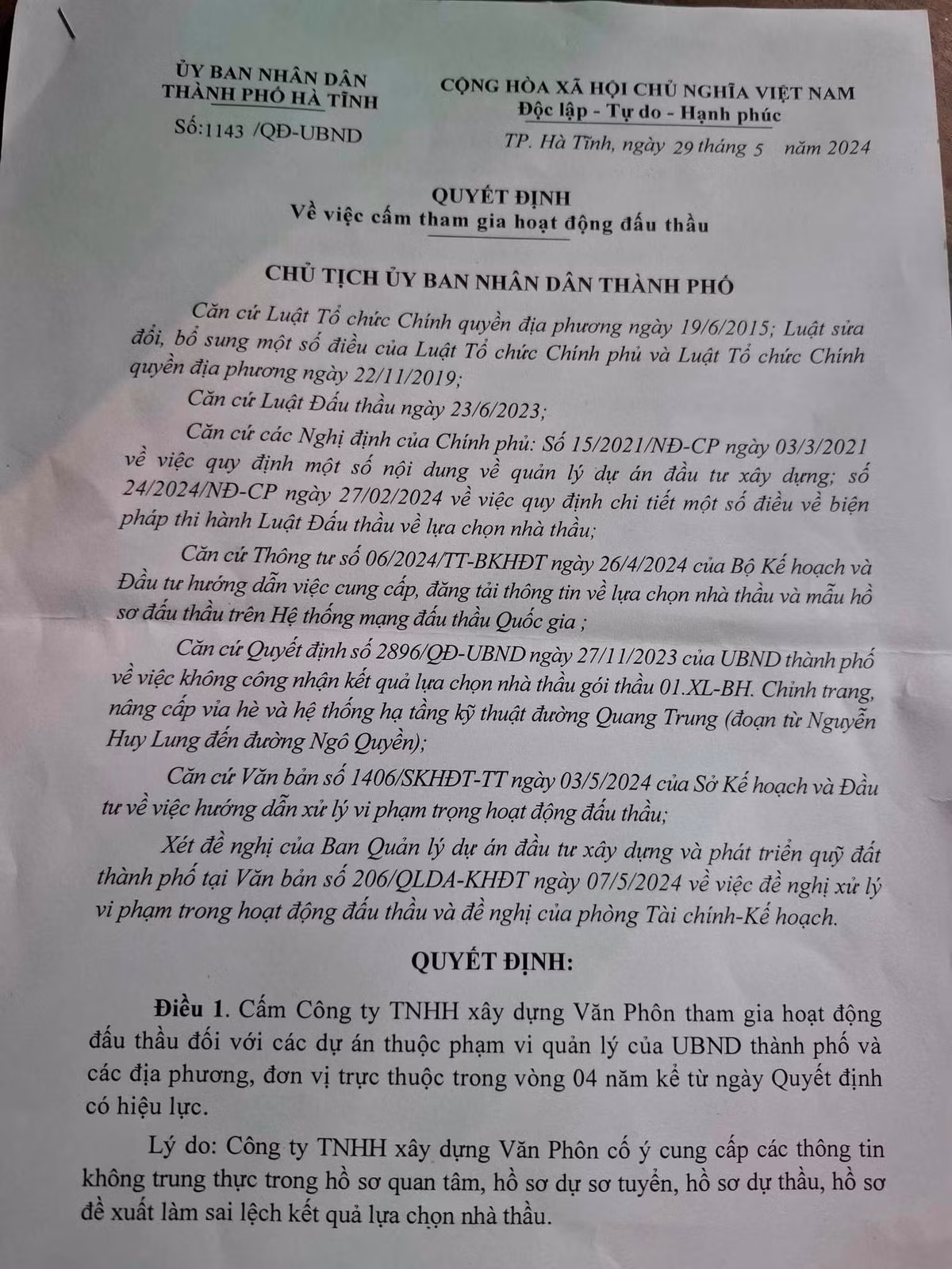 Gian lận hồ sơ, Xây dựng Văn Phôn bị cấm thầu 4 năm Gian lan ho so, Xay dung Van Phon bi cam thau 4 nam
