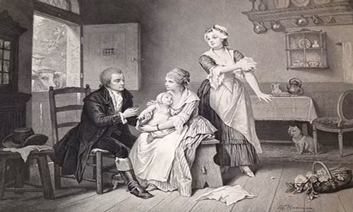 Bức vẽ cho thấy cảnh bác sĩ Edward Jenner đang chủng ngừa bệnh đậu mùa cho một bệnh nhân nhi. Bức vẽ cho thấy cảnh bác sĩ Edward Jenner đang chủng ngừa bệnh đậu mùa cho một bệnh nhân nhi.