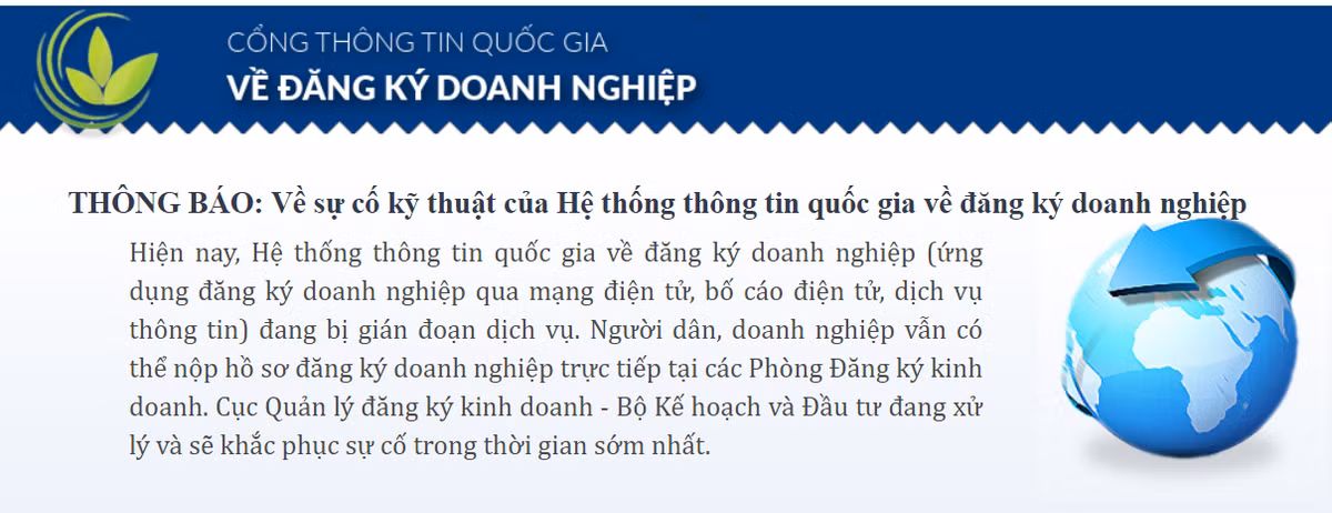 He thong thong tin quoc gia ve dang ky doanh nghiep gap su co