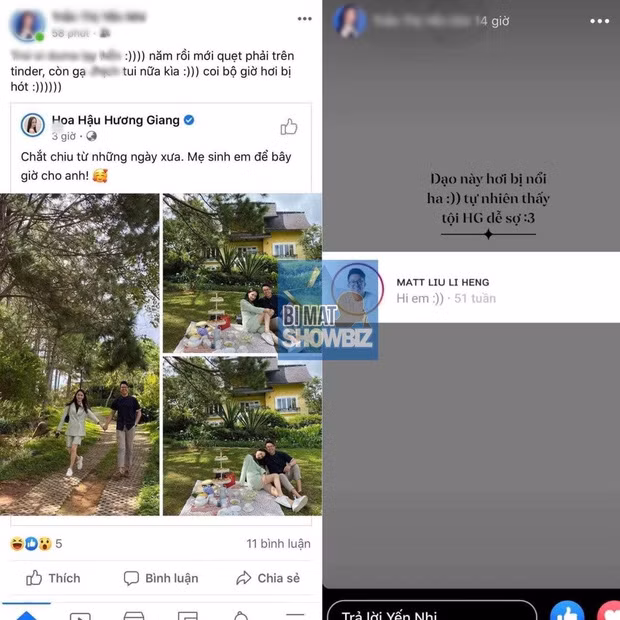Cụ thể, trên MXH bất ngờ xôn xao về bài đăng của một cô gái tố CEO Matt Liu "gạ tình" cô trên Tinder, còn bị nhắn tin tán tỉnh. Để chứng minh, cô gái đã đăng cả tin nhắn Matt gửi mình: "Hi em". Ảnh: Bí mật showbiz