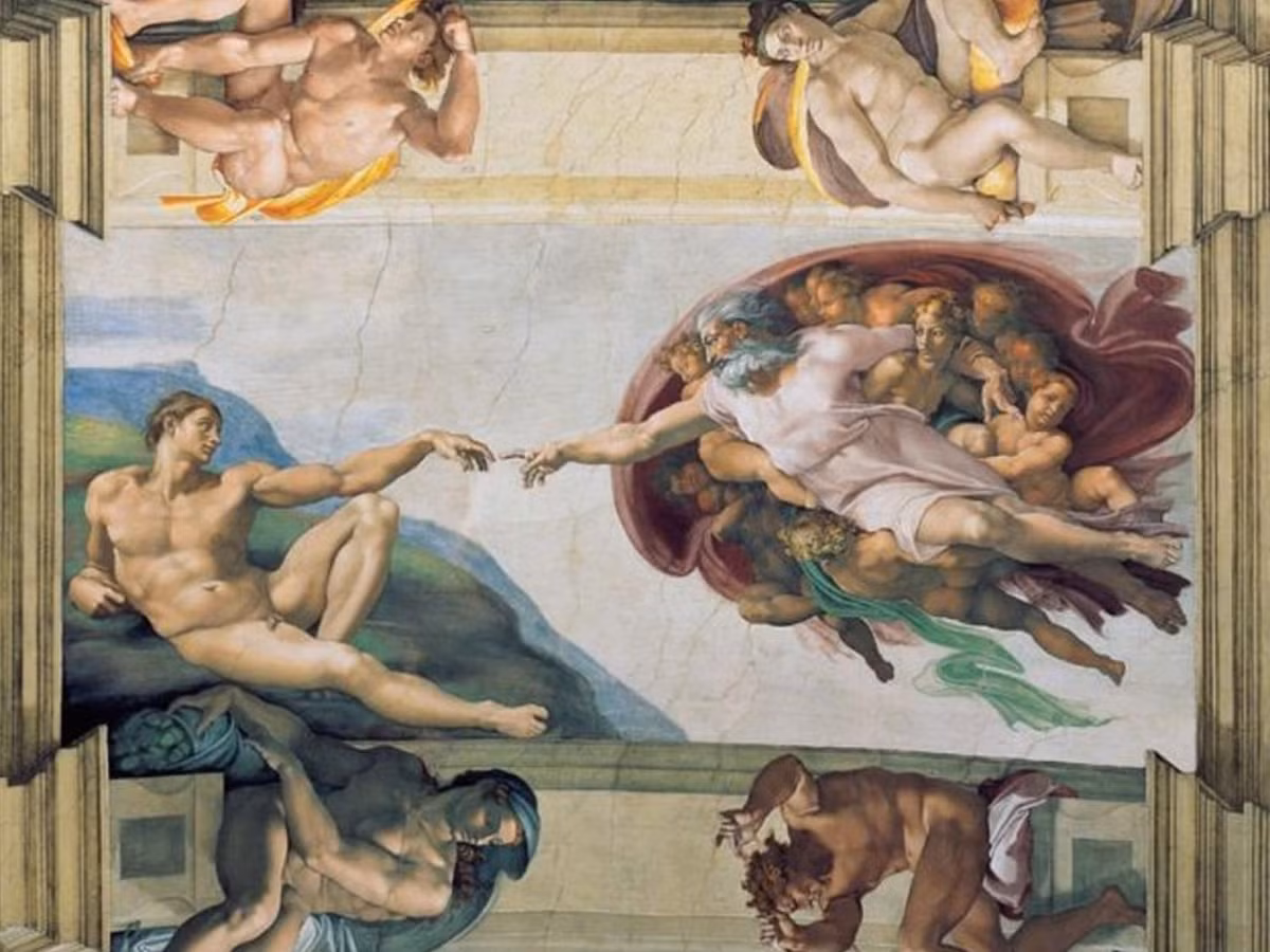 1. Bức tranh “Sáng thế Adam” của Michelangelo: điều bí ẩn trong kiệt tác hội họa này là ở hình dạng của chiếc áo choàng đỏ bao quanh Chúa trời. (Nguồn: wikipedia.org)