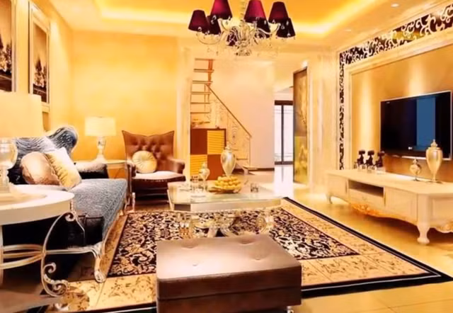 Toàn bộ nội thất trong dinh thự đều là loại đắt tiền với tông màu chủ đạo vàng "gold" vương giả.