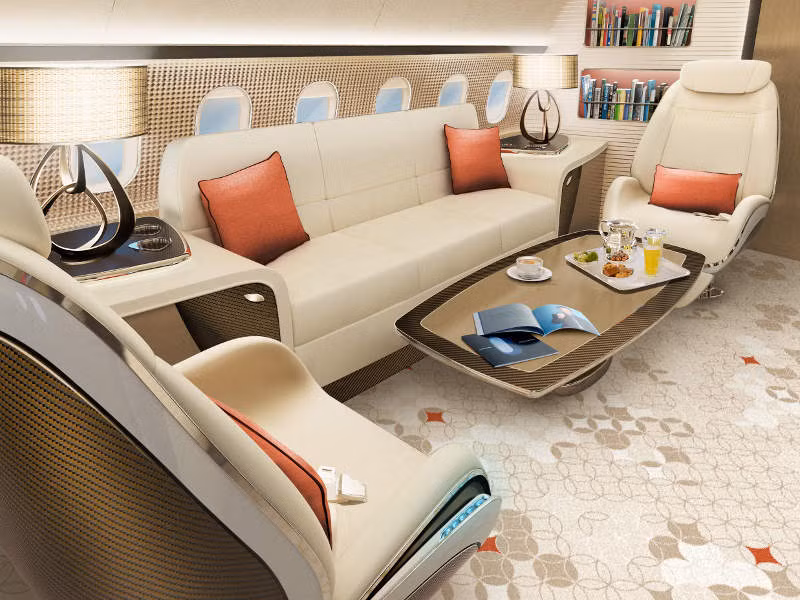 Trần máy bay được trang trí bằng đèn LED mô phỏng lại bầu trời đầy sao, trong khi cabin có các đường dài uốn lượn gợi lên những ngọn đồi trập trùng.