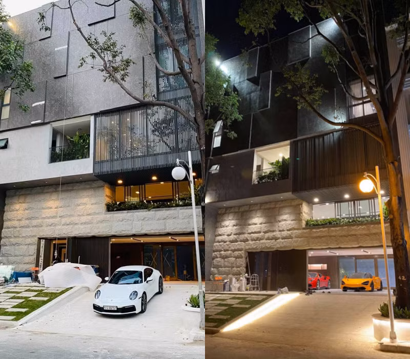 Tổ ấm của Cường Đô La - Đàm Thu Trang tại quận 7 là căn biệt thự với tông màu xám đen, bên trong có nhiều phòng ốc.