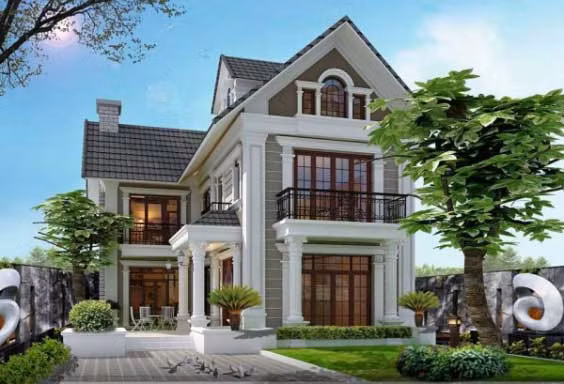 Các ban công sắt uốn lượn với các hoa văn sắc xảo mang lại vẻ đẹp tinh tế cho ngoại thất công trình. Ảnh; Xaydungso