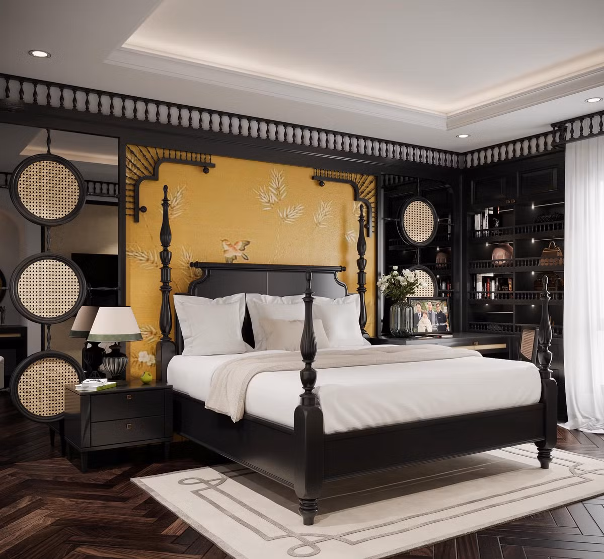Vật liệu từ gỗ tạo cảm giác sang trọng, cổ điển xen lẫn hiện đại.