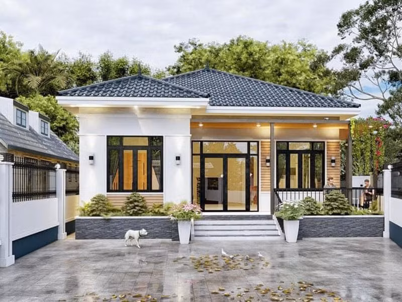 Mẫu nhà cấp 4 mái Nhật được thiết kế tối giản các chi tiết phức tạp, mang đến tổng thể ngoại thất tinh tế. Ảnh: Noithatalpha