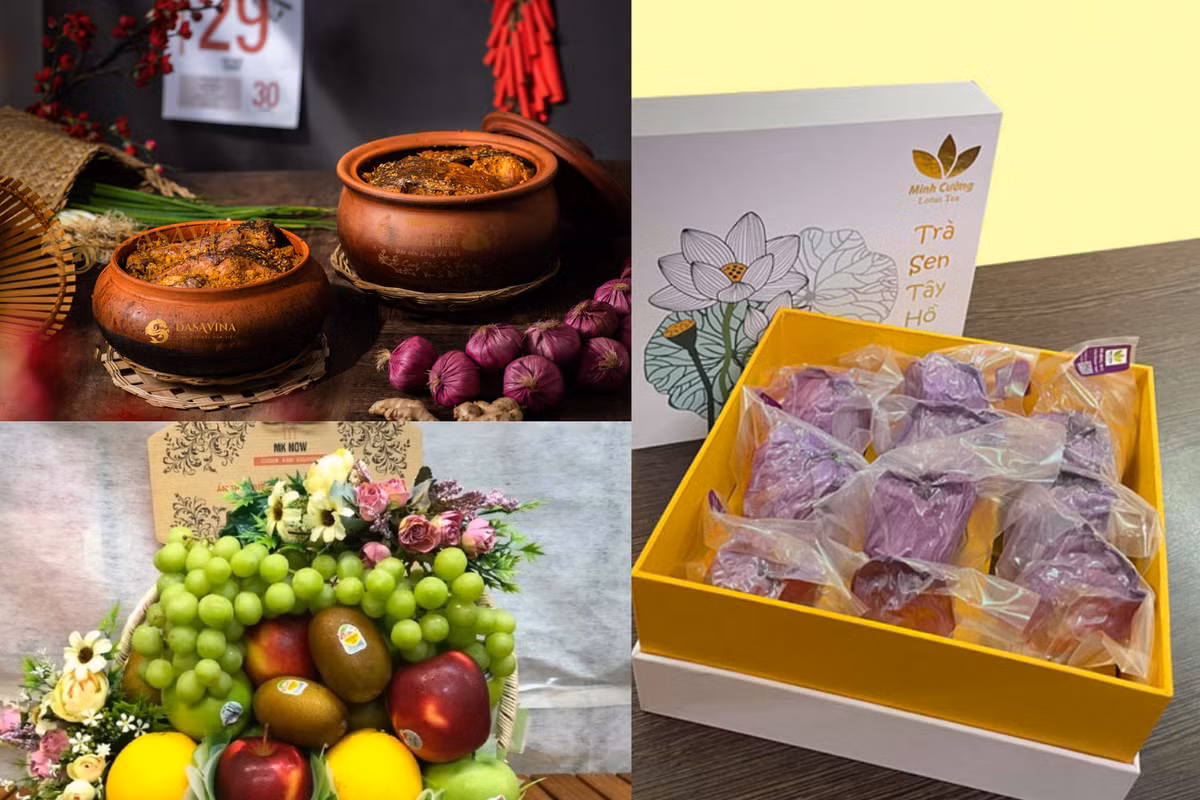 Các đơn vị chuyên cung cấp thực phẩm còn thiết kế các giỏ quà độc đáo mang phong vị truyền thống như cá kho làng Vũ Đại, sá sùng Quan Lạn...Ảnh: Vietnamplus