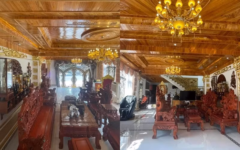 Phòng khách rộng rãi với nội thất hoàn toàn bằng gỗ. Ảnh: Yan