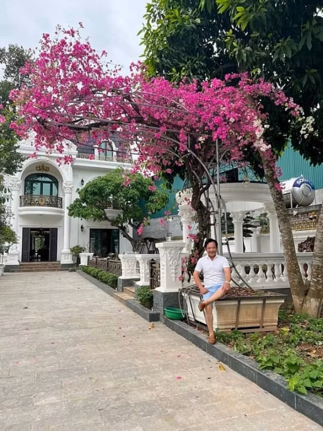 Yêu thích hoa giấy nên ngay từ lúc về nhà mới, Quang Tèo đã trồng ngay một cây trước cổng và tạo hình mái vòm đẹp mắt.