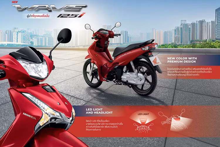 Đặc biệt, xe máy Honda Wave 125i 2025 được trang bị đèn pha LED hiện đại và cụm đèn hậu LED hình chữ X, không chỉ nâng cao vẻ đẹp thẩm mỹ mà còn cung cấp dải chiếu sáng rộng hơn, sáng hơn ngay khi khởi động, tăng cường sự tự tin cho người lái trong mọi hành trình.