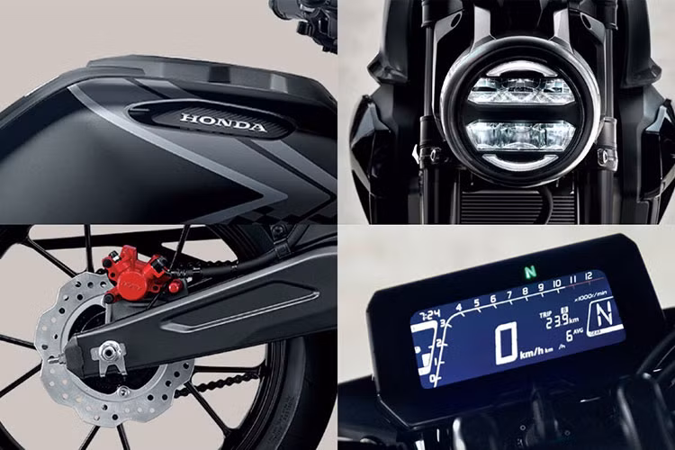 Honda CB150R 2022 có chiều dài 1.973 mm, rộng 822 mm và cao 1.053 mm, chiều dài cơ sở đạt 1.296 mm, chiều cao yên 795 mm. Xe có bình xăng dung tích 8 lít và trọng lượng khô là 126 kg.